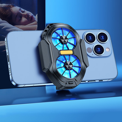 Răcitor pentru telefon mobil cu ventilator dublu cu plug-in/carcasă de răcire reîncărcabilă Răcire cu aer tip C cu lumină albastră pentru telefoane inteligente Android iPhone