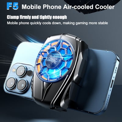 F5 aizmugures klips Mobilā tālruņa dzesētājs Gaisa dzesēšanas dzesēšanas ventilatora radiators Android ierīcēm PUBG spēļu piederumi Cool Heat Sink ar RGB gaismu