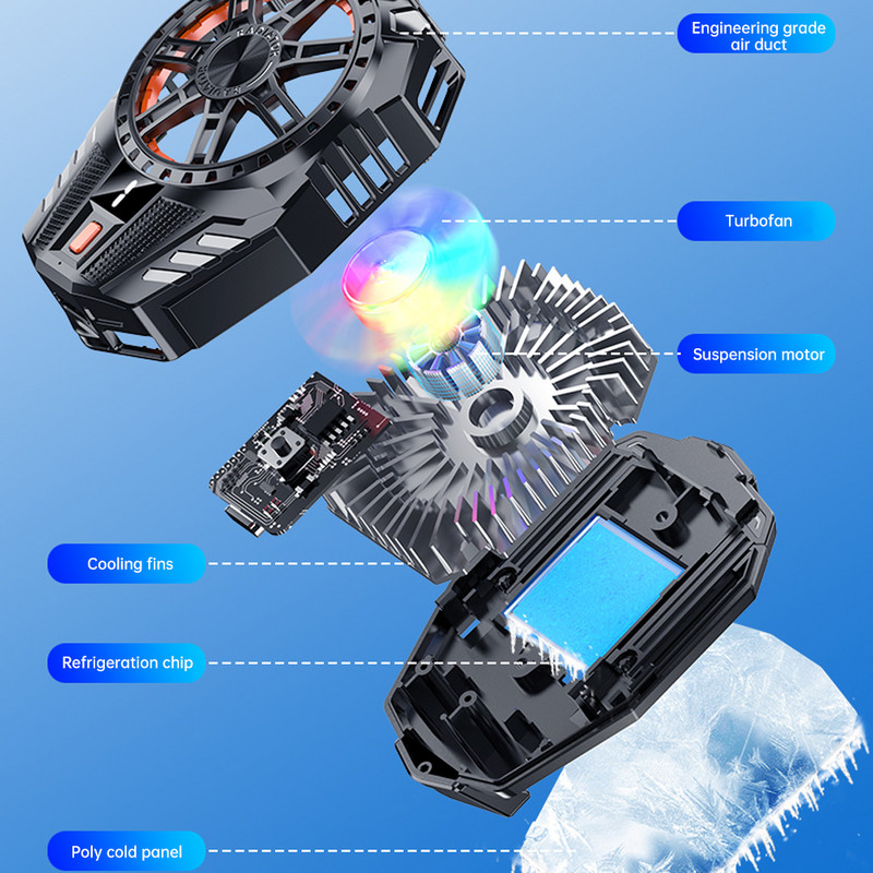 X119RGB ventilator za hlađenje telefona, punjivi tihi hladnjak, tri brzine, podesivi ventilatori za mobitele, radijator za igre