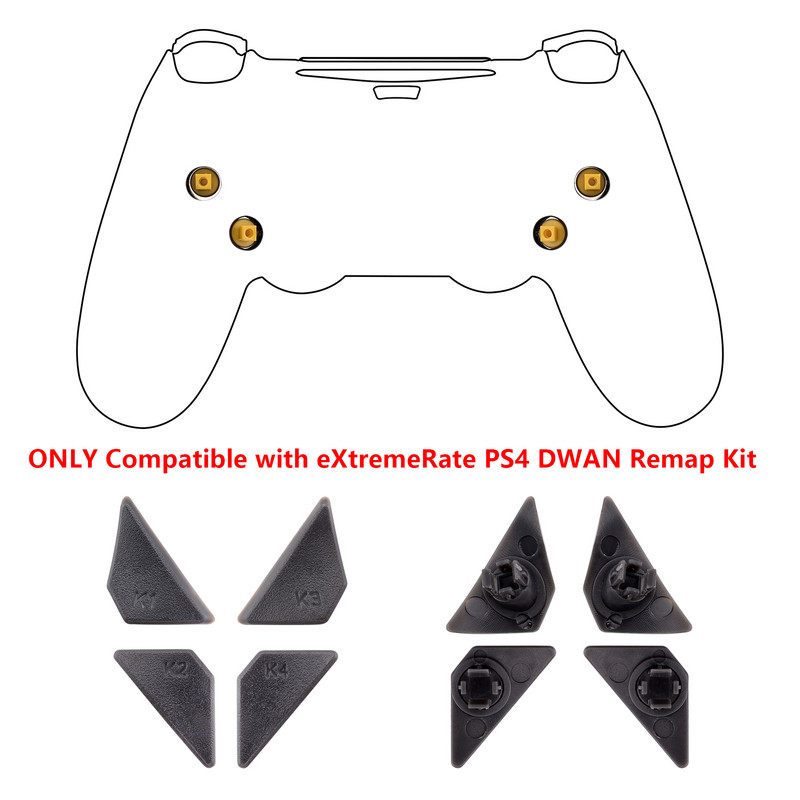 eXtremeRate nomaiņa Pārveidotas aizmugures pogas K1 K2 K3 K4 lāpstiņas PS4 kontrolierim eXtremeRate DAWN Remap Kit — 6 krāsas