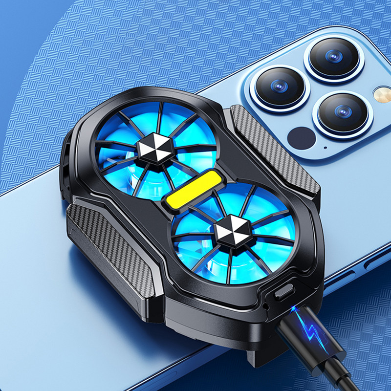 FS01 divu ventilatoru uzlādējams mobilā tālruņa dzesētājs Ilgstoši, spēcīgāks dzesēšanas gaisa dzesēšanas tips-C Android IOS PUBG spēļu dzesētājs