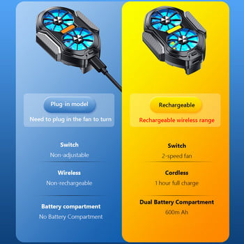 Охладител за мобилен телефон с двоен вентилатор Plug-in/акумулаторна охлаждаща кутия Въздушно охлаждане Type-C със синя светлина за Android смартфони iPhone
