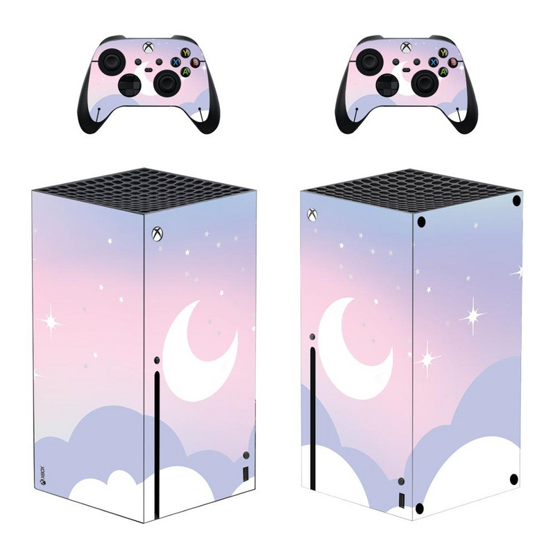 Starry Sky Star Moon nahakleebise kleebise kate Xbox Series X konsooli ja 2 kontrolleri jaoks, Xbox Series X nahakleebise vinüül
