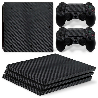PS4 PRO jaoks – süsinikkiust, must valge punane kuld – Playstation 4 vinüülkonsooli pealiskleebis + 2 kontrolleri kattekomplekti
