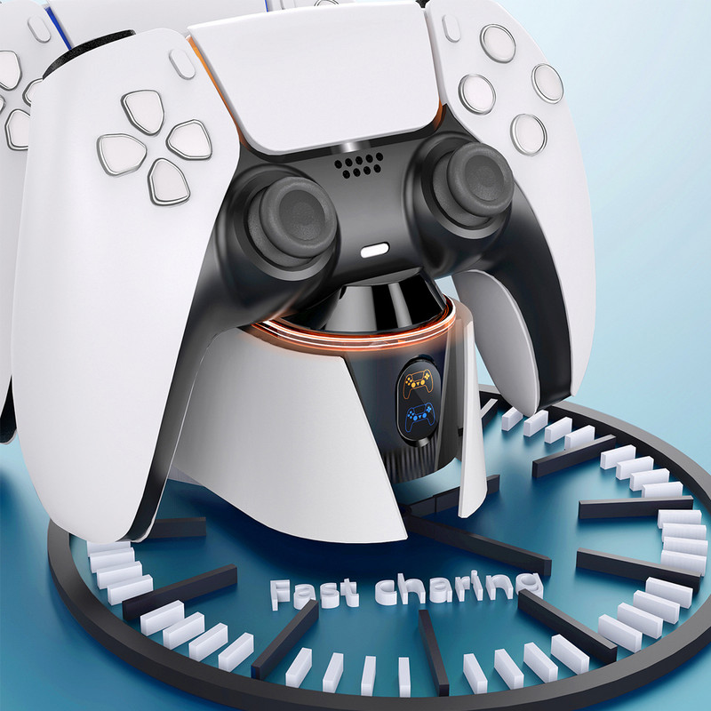 RGB kontroliera uzlādes stacija PlayStation 5 Dual Fast Charger LED indikatora uzlādes statīva dokstacija PS5 spēļu pults