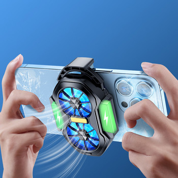 Ψύκτης για κινητά τηλέφωνα με διπλό ανεμιστήρα Πρόσθεση/Επαναφορτιζόμενη ψύκτρα παιχνιδιού τύπου C με μπλε φως για smartphone Android για iPhone