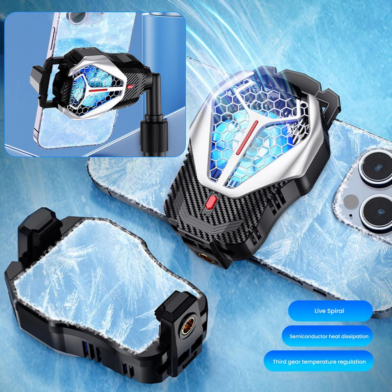 Viedtālruņa pārkaršanas dzesētāja divrežīmi mobilā tālruņa dzesētāja klipsis ar RGB gaismu zema trokšņa līmeņa ātrās spēlēšanas piederumi, ventilatora siltums