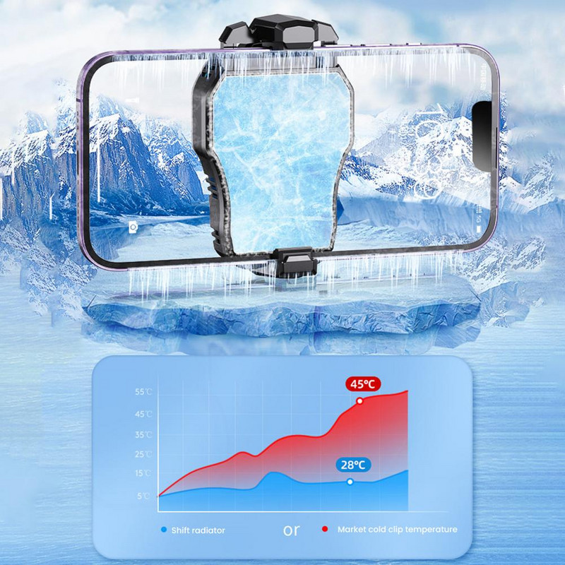 Viedtālruņa pārkaršanas dzesētāja divrežīmi mobilā tālruņa dzesētāja klipsis ar RGB gaismu zema trokšņa līmeņa ātrās spēlēšanas piederumi, ventilatora siltums