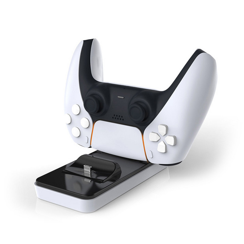 DualSense PS5 kontroliera lādētājs Dual USB C uzlādes komplekts Turētājs USB kabelis Rokas spēļu elementi pārnēsāšanai