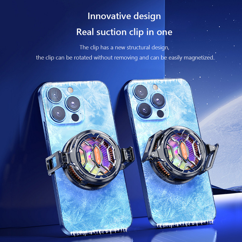 FS03 pooljuht mobiiltelefoni jahuti radiaator 15W tugev jahutus magnet ja pööratav klamber Quit 7 värvi valgustus