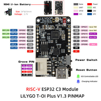 LILYGO® TTGO T-OI Plus ESP32-C3 RISC-V MCU Wireless Module Development Circuits Board Wi-Fi Bluetooth With Battery Holder 16340