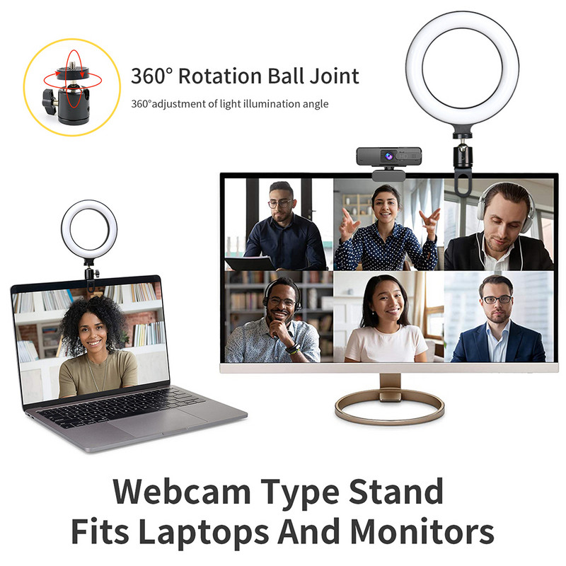 Lumină inelă de 16 cm Iluminare lampă LED cu clipă pe computer laptop pentru videoconferință Zoom webcam Chat Streaming live Youtube