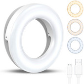 Lumină inelă portabilă cu clemă LED Lampă pentru selfie cu 40 LED, încărcare USB 3200K-6500K pentru iPhone Android Xiaomi Live Stream Vlog Lumini de umplere