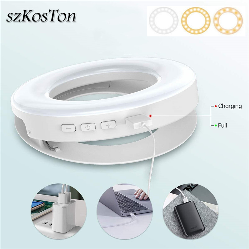 Lumină inelă portabilă cu clemă LED Lampă pentru selfie cu 40 LED, încărcare USB 3200K-6500K pentru iPhone Android Xiaomi Live Stream Vlog Lumini de umplere