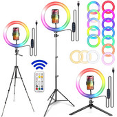 Led lámpák gyűrűs lámpa RGB állvánnyal, kerek gyűrűs fénnyel, díszes világítási fotózás fotóstúdió szelfi telefonhoz videó