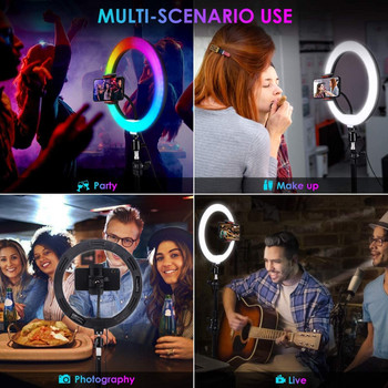 Led Lights Ring Lamp RGB με τρίποδο στρογγυλό δαχτυλιδιάρικο φως Φανταχτερό φωτισμό Φωτογραφία στούντιο selfie για τηλέφωνο βίντεο
