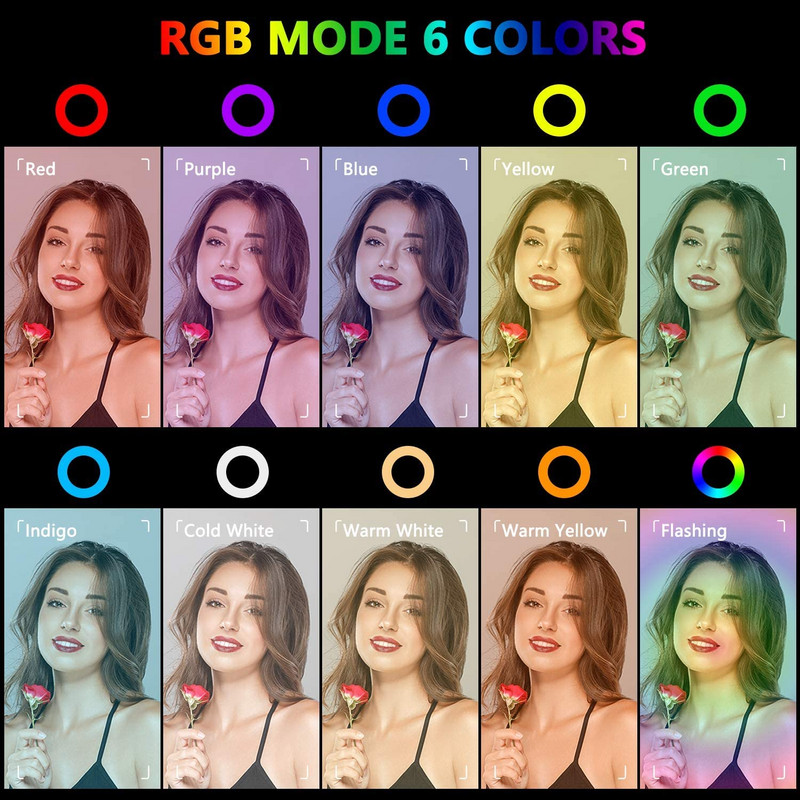 Led lámpák gyűrűs lámpa RGB állvánnyal, kerek gyűrűs fénnyel, díszes világítási fotózás fotóstúdió szelfi telefonhoz videó