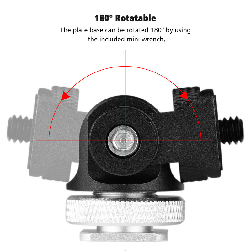 Andoer Mini Monitor Mount Глава на статив Студена обувка Адаптер Алуминиева сплав 1/4 инча Винт за светкавица Микрофон LED лампа за запълване