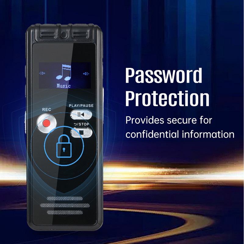64G цифров диктофон, активиран запис, възпроизвеждане, MP3 музикален плейър с микрофон и високоговорител, 1536KBPS HD запис, USB зареждане