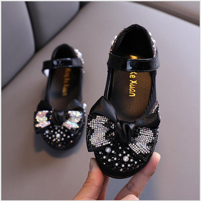 2023 НОВИ кожени обувки за момичета с панделка принцеса детски парти танцови обувки Бебешки студентски плоски обувки Детски обувки за представление