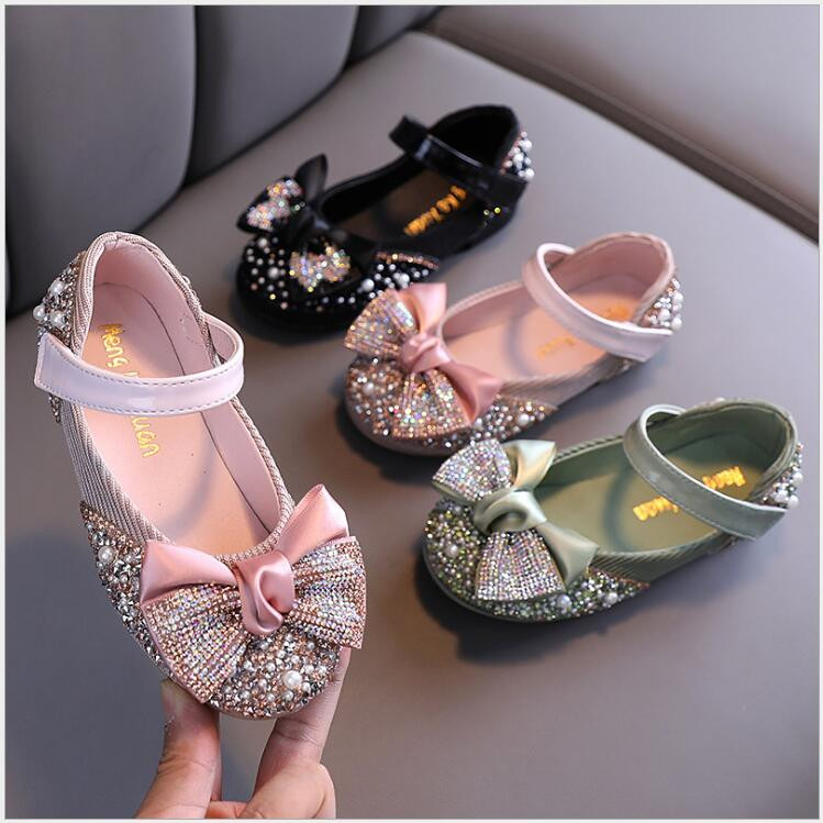 2023 НОВИ кожени обувки за момичета с панделка принцеса детски парти танцови обувки Бебешки студентски плоски обувки Детски обувки за представление