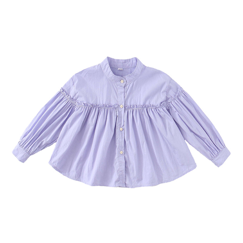 Риза за момичета Пролетно и есенно облекло Свободен стил Детска ежедневна базова риза за пътуване Детска удобна памучна горна част с тънки копчета