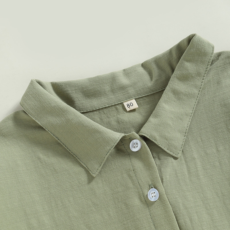 Памучни ежедневни детски детски ризи Прохождащи бебета Момичета Момчета Летни горнища с къс ръкав и яка с ревер Едноцветни ризи с копчета