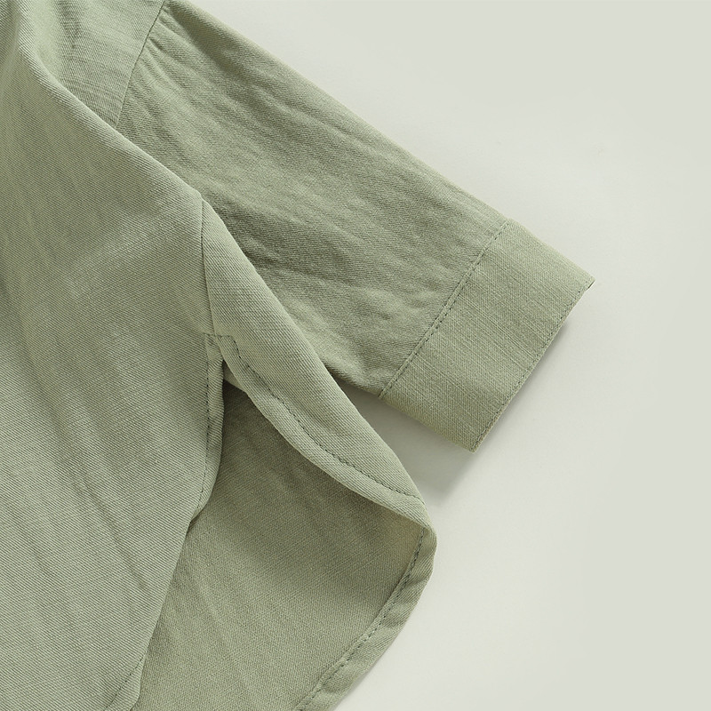 Памучни ежедневни детски детски ризи Прохождащи бебета Момичета Момчета Летни горнища с къс ръкав и яка с ревер Едноцветни ризи с копчета