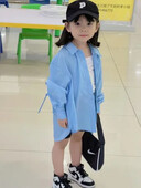 2-11 г. Модно бебе момиче синя риза Прохождащо тийнейджърско дете Блузи Свободно облекло с дълъг ръкав Пролет Есен Бебешки дрехи с голям размер