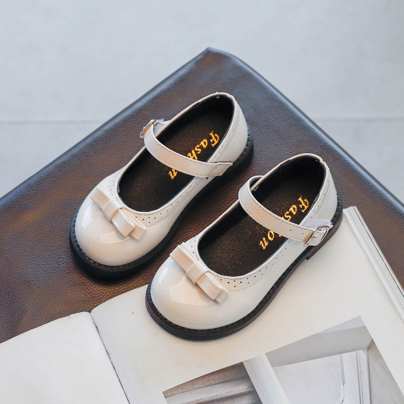 1 2 3 4 5 6 7 8 9 10-годишна мода с лък за малко момиченце Елегантна рокля Парти кожени обувки за танци за деца Пролетни детски равни обувки