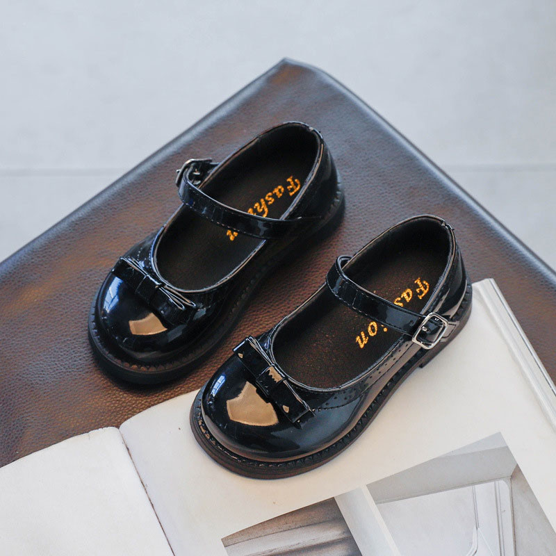 1 2 3 4 5 6 7 8 9 10-годишна мода с лък за малко момиченце Елегантна рокля Парти кожени обувки за танци за деца Пролетни детски равни обувки