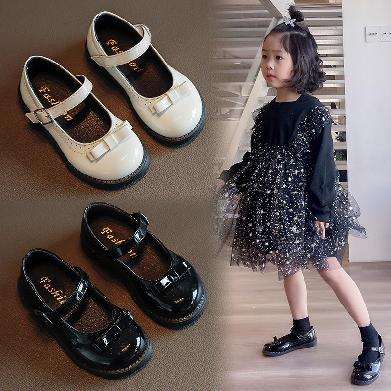 1 2 3 4 5 6 7 8 9 10-годишна мода с лък за малко момиченце Елегантна рокля Парти кожени обувки за танци за деца Пролетни детски равни обувки