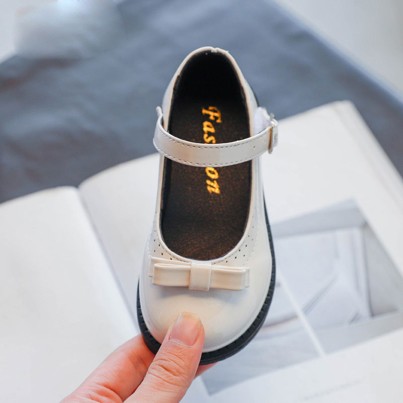 1 2 3 4 5 6 7 8 9 10-годишна мода с лък за малко момиченце Елегантна рокля Парти кожени обувки за танци за деца Пролетни детски равни обувки