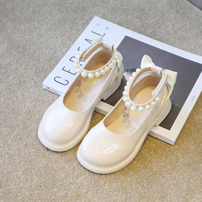 Обувки за принцеса с мъниста за момичета Големи момичета с ниски токчета Лачени обувки Детска каишка за глезена Пайети Рокля Лолита Парти обувки 6-12 г.