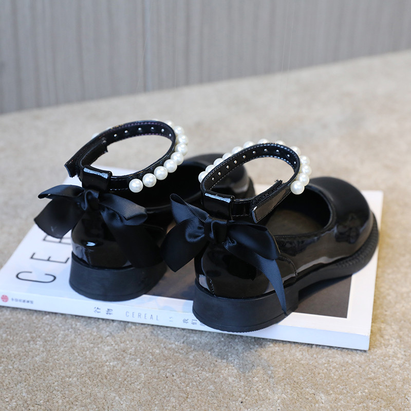 Обувки за принцеса с мъниста за момичета Големи момичета с ниски токчета Лачени обувки Детска каишка за глезена Пайети Рокля Лолита Парти обувки 6-12 г.