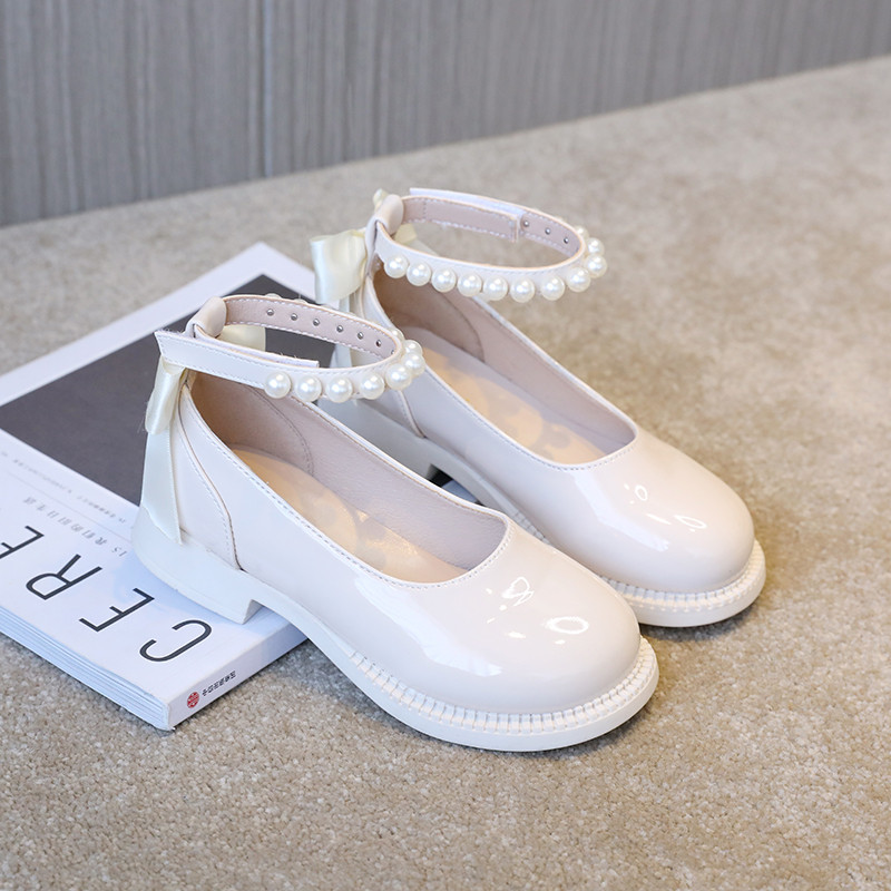 Обувки за принцеса с мъниста за момичета Големи момичета с ниски токчета Лачени обувки Детска каишка за глезена Пайети Рокля Лолита Парти обувки 6-12 г.