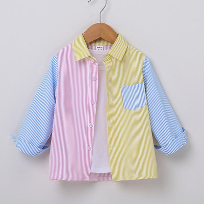 Модна бебешка момичешка момчешка шарена риза с дълги ръкави за малко дете Свободни блузи пролет есен Бебешки дрехи 4-7г