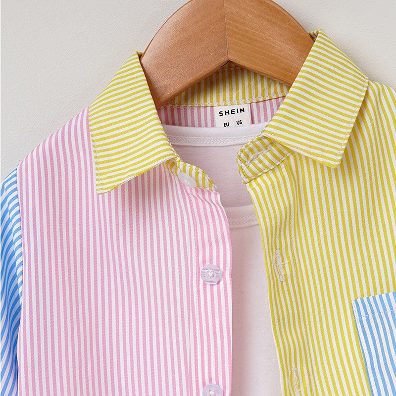 Модна бебешка момичешка момчешка шарена риза с дълги ръкави за малко дете Свободни блузи пролет есен Бебешки дрехи 4-7г