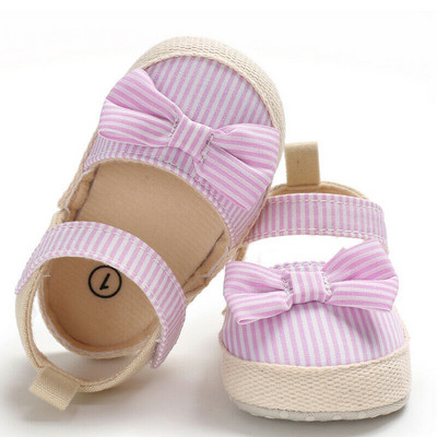 2019 Детски летни обувки Новородено Бебе Момиче Момче Меки обувки за детско креватче Бебешки маратонки Противоплъзгащи се маратонки Раирана панделка Prewalker 0-18M