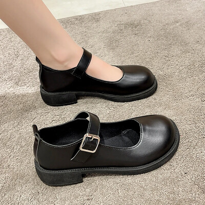 Дамски 2024 пролет/лято/есен Нов стил на Британската академия с нисък ток и кръгли пръсти Единични обувки Mary Jane с малки кожени обувки