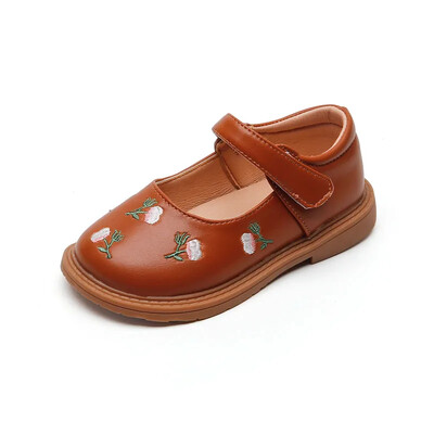 Нови момичета Детски кожени обувки 2024 Пролет и лято Цветя Бродерия Национален стил Танцови ежедневни обувки Детски обувки на принцеса