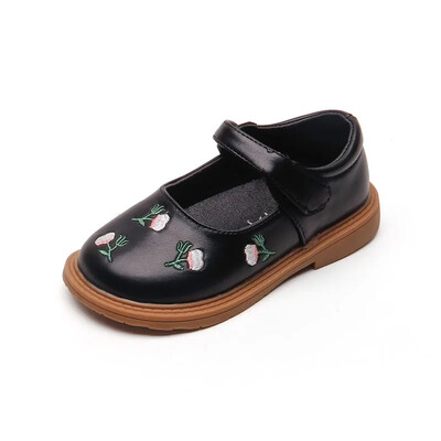 Нови момичета Детски кожени обувки 2024 Пролет и лято Цветя Бродерия Национален стил Танцови ежедневни обувки Детски обувки на принцеса