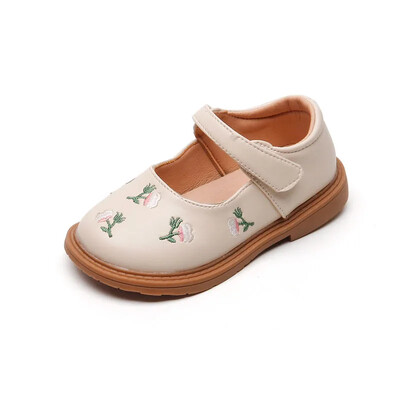 Нови момичета Детски кожени обувки 2024 Пролет и лято Цветя Бродерия Национален стил Танцови ежедневни обувки Детски обувки на принцеса