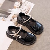 Модни училищни обувки за момичета Детски модни пачуърк обувки за принцеса с панделка Детски плитки кожени обувки Mary Janes за малко дете с волани