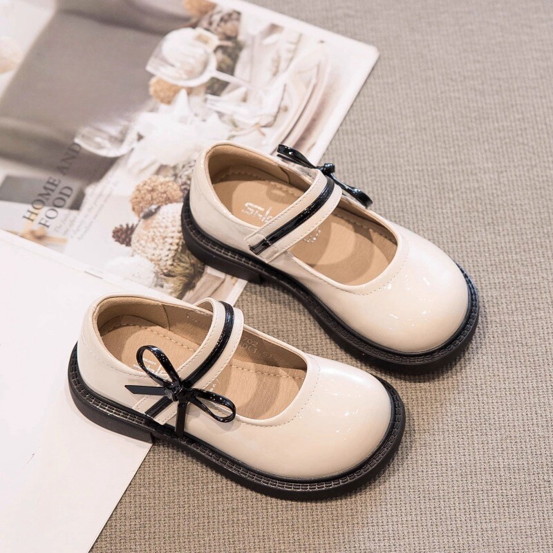 Модни училищни обувки за момичета Детски модни пачуърк обувки за принцеса с панделка Детски плитки кожени обувки Mary Janes за малко дете с волани