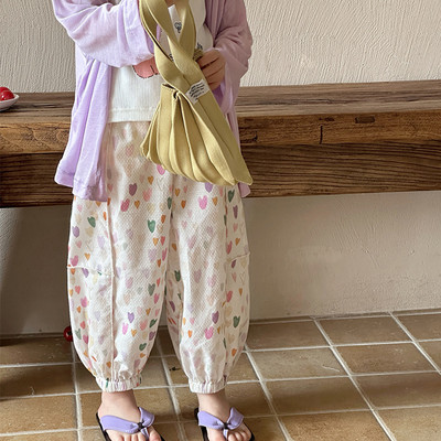 Детски панталони Момичета Летни ежедневни панталони Тънки детски дрехи Универсални панталони с фенери Бебе 2024 Свободни модни сладки
