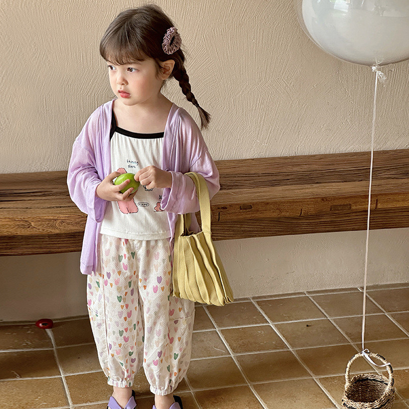 Детски панталони Момичета Летни ежедневни панталони Тънки детски дрехи Универсални панталони с фенери Бебе 2024 Свободни модни сладки