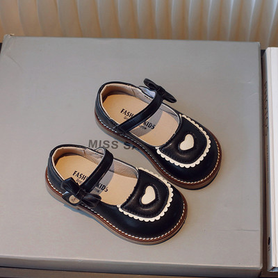 Кожени обувки за момичета в британски стил, съвпадащи по цвят, дантелени, детски ежедневни обувки, лъка 2023, прости нехлъзгащи се детски обувки, доставка на дроп