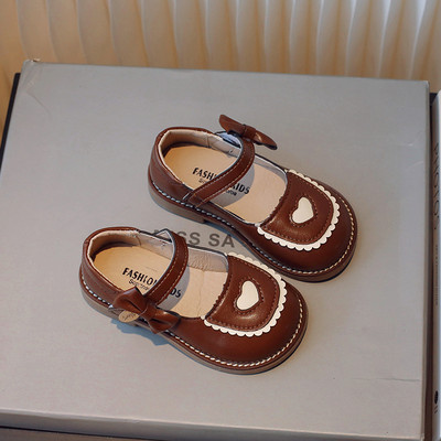 Кожени обувки за момичета в британски стил, съвпадащи по цвят, дантелени, детски ежедневни обувки, лъка 2023, прости нехлъзгащи се детски обувки, доставка на дроп