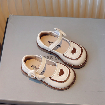 Кожени обувки за момичета в британски стил, съвпадащи по цвят, дантелени, детски ежедневни обувки, лъка 2023, прости нехлъзгащи се детски обувки, доставка на дроп